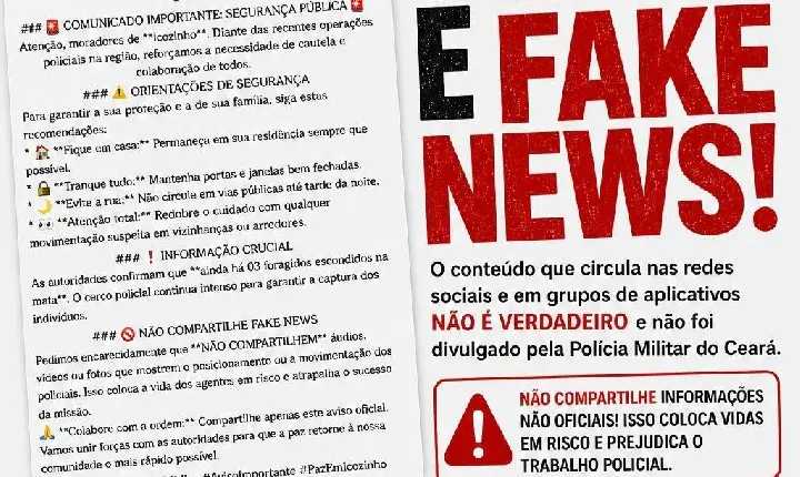 Polícia Militar desmente boato sobre segurança pública em Icozinho e alerta para fake news