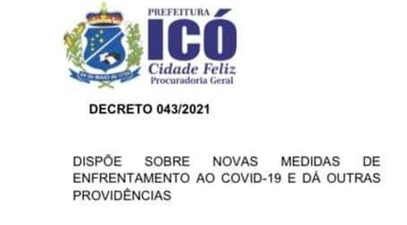 Novo Decreto Municipal dispõe sobre novas medidas de enfrentamento ao Covid-19 em Icó