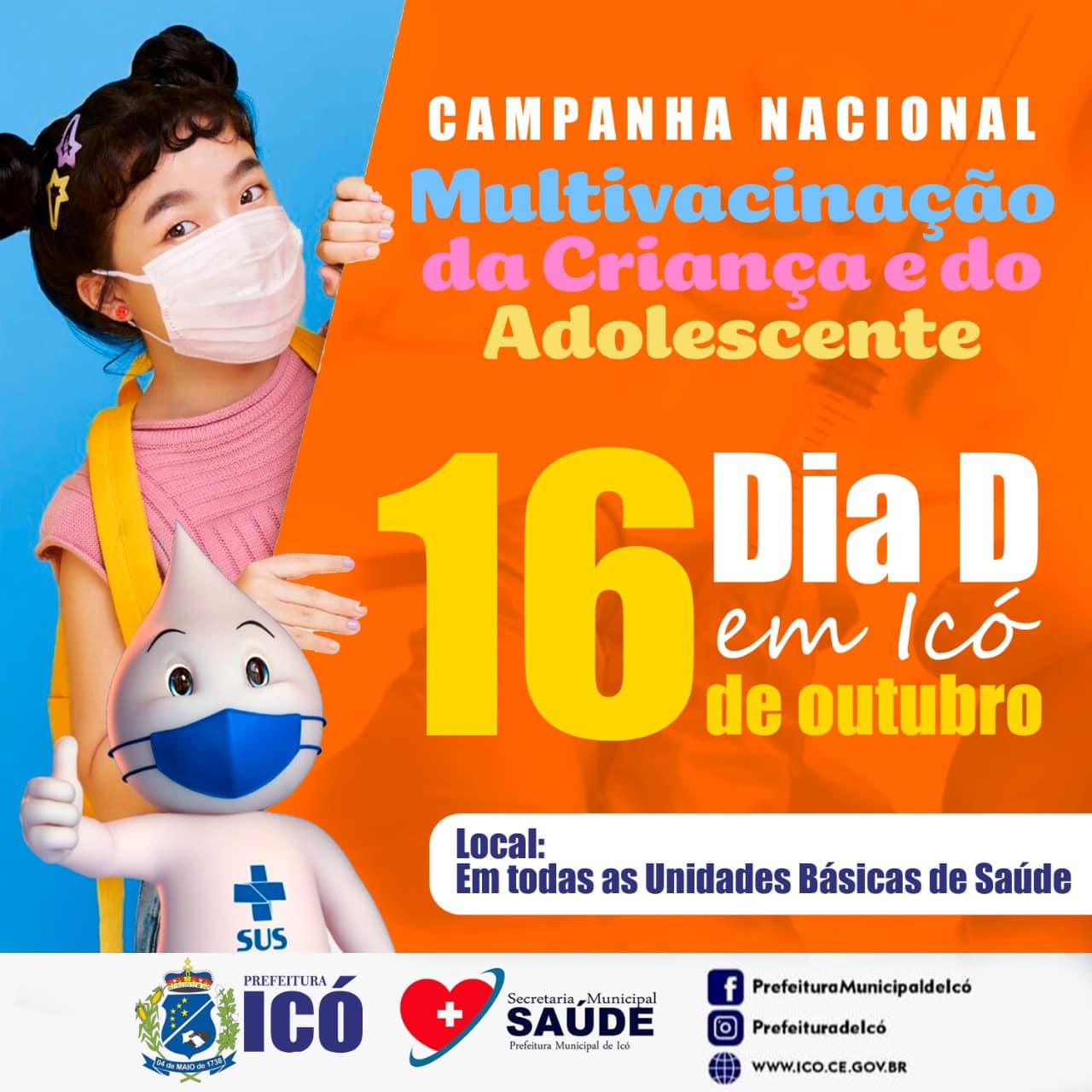 Icó realiza Dia D da Campanha Nacional de Multivacinação para menores de 15 anos neste sábado (16)