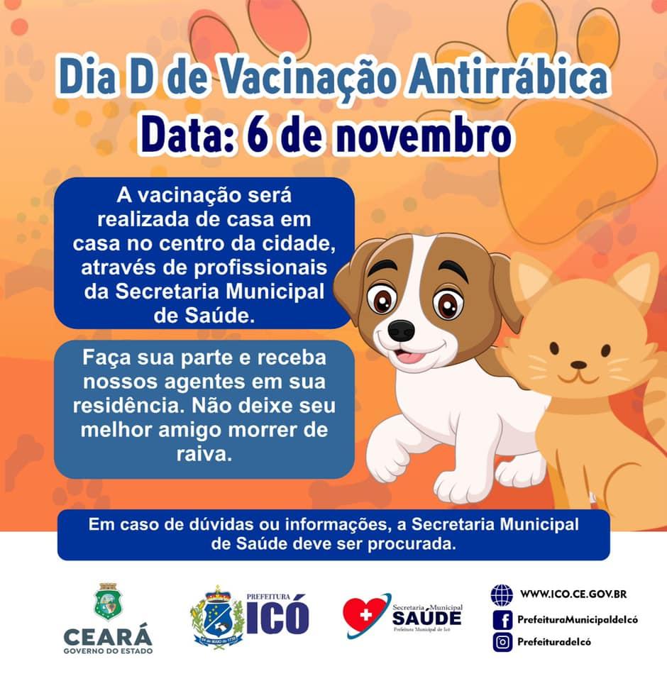 Dia D de Vacinação Antirrábica acontece no próximo dia 6 de novembro em Icó