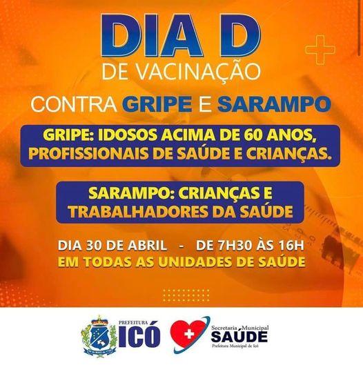 Dia D de Vacinação contra gripe e sarampo será realizado em Icó dia 30 de abril