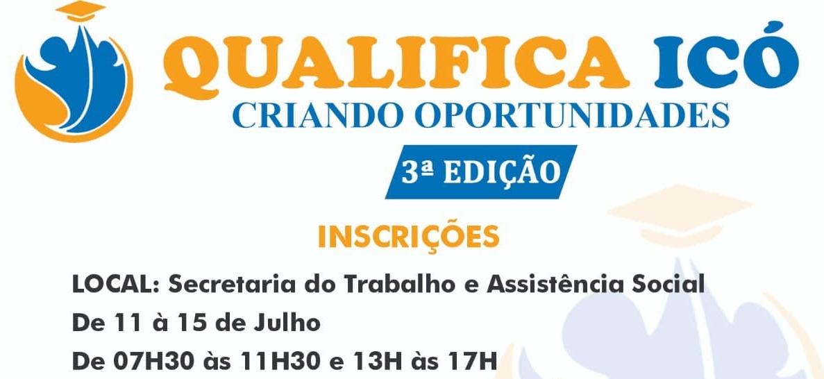Qualifica Icó tem inscrições abertas até o dia 15 de julho para cursos gratuitos