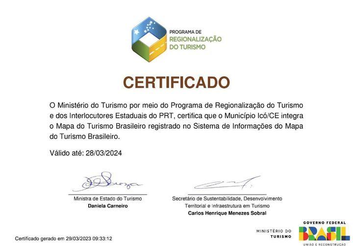 Icó é inserido no Mapa do Turismo Brasileiro 2023-2024