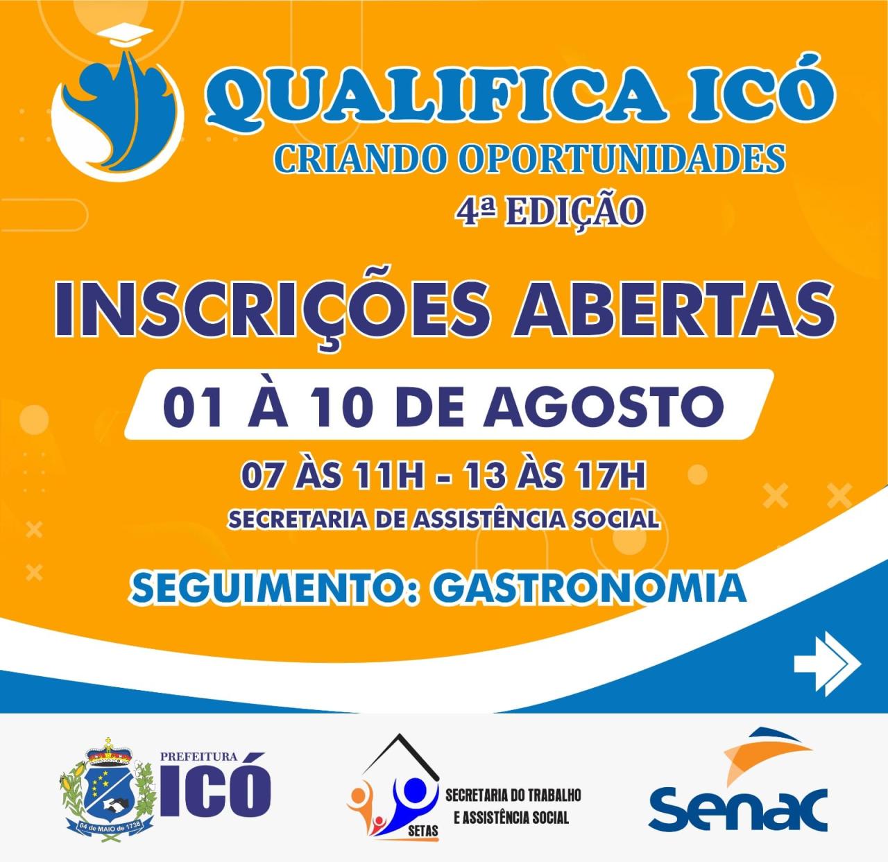 4° Edição do Qualifica Icó - Criando Oportunidades abre inscrições pra cursos gratuitos