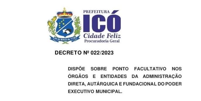 Prefeitura de Icó decreta Ponto Facultativo alinhado ao Movimento 