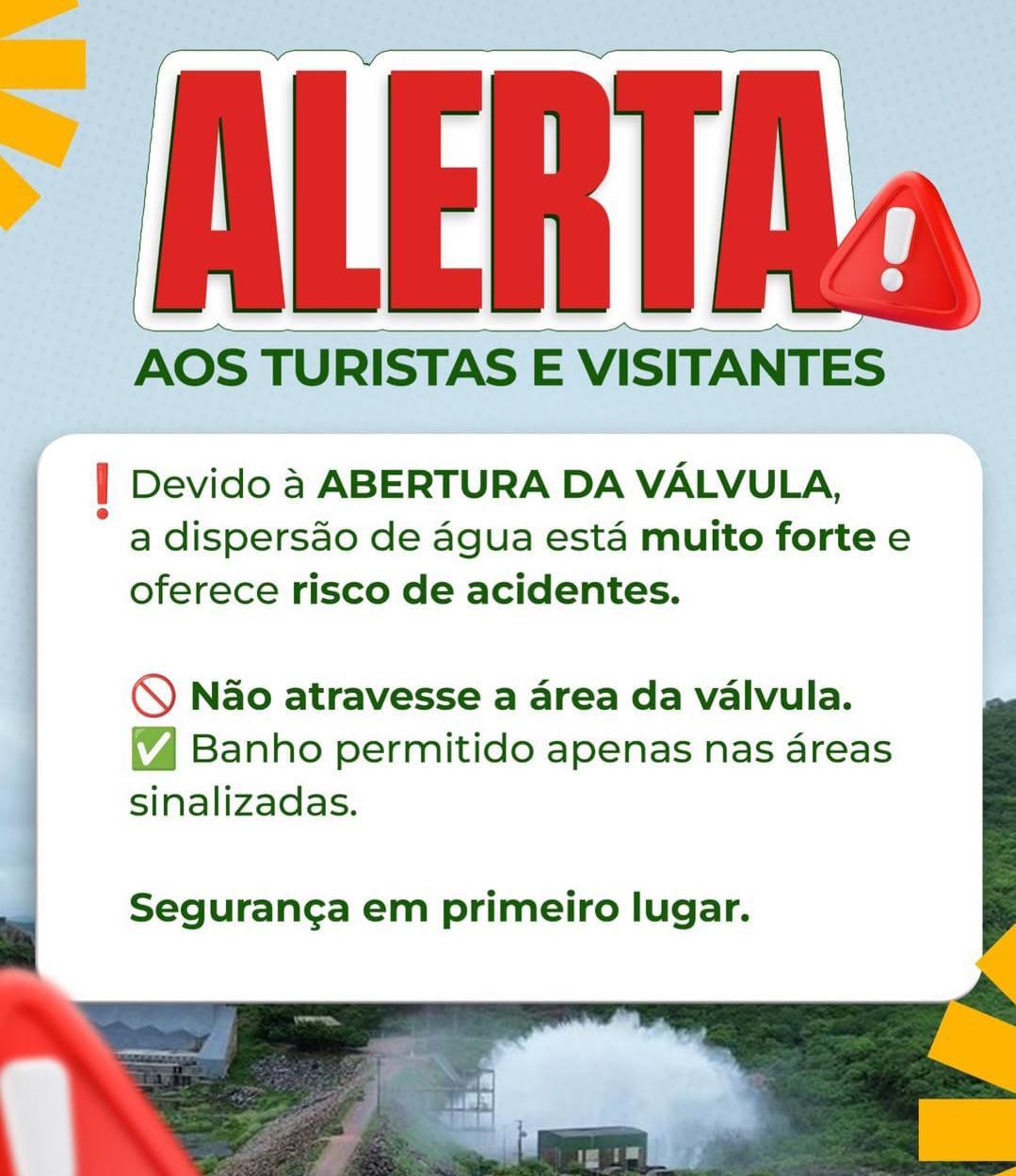 Prefeitura de Orós emite alerta a turistas após abertura de válvula