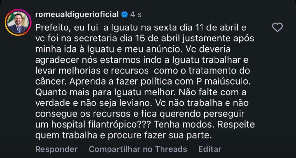Declaração de prefeito de Iguatu gera controvérsia sobre implantação de tratamento oncológico no Centro-Sul